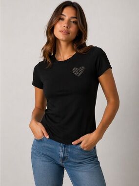 Aritzia Sunday Best Black Tee Heart Graphic Cotton Blend Fitted Top